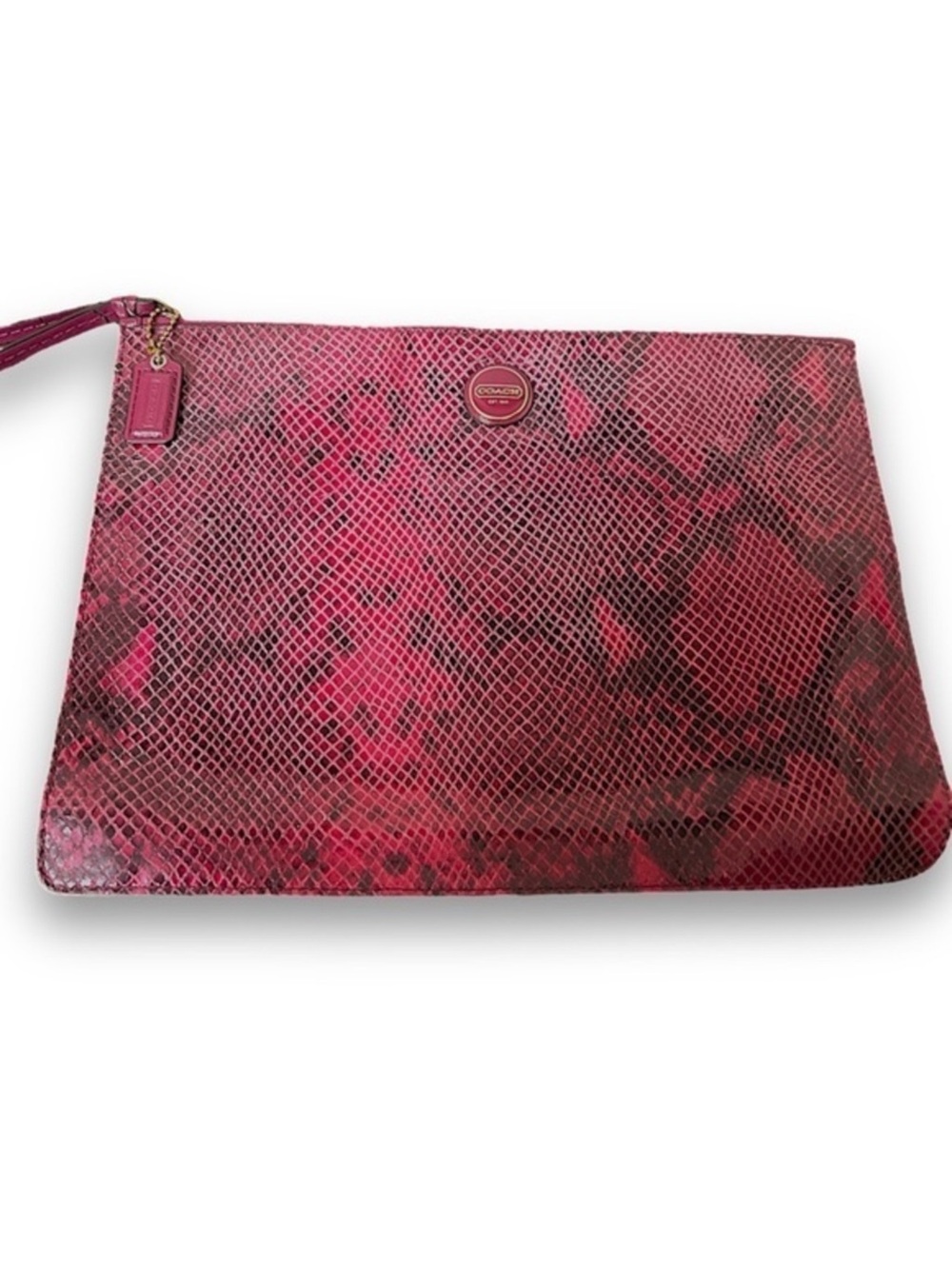 Coach F66413 PEYTON Leather RASPBERRY snake embossed pouch clutch Make Up bag